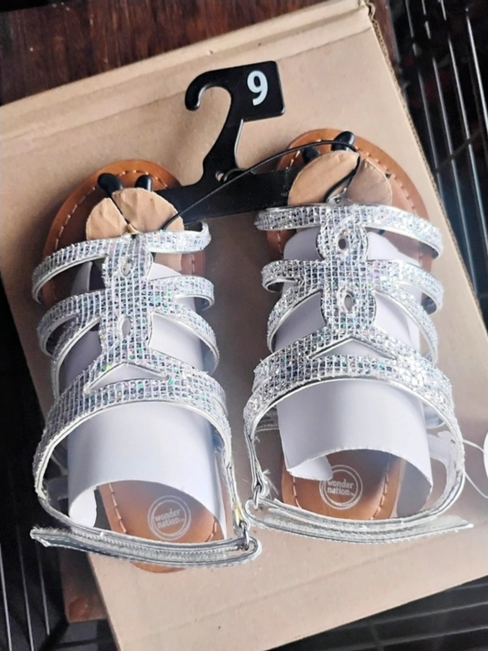 Wonder Nation Rhinestone Strappy Sandals in Silver US 9